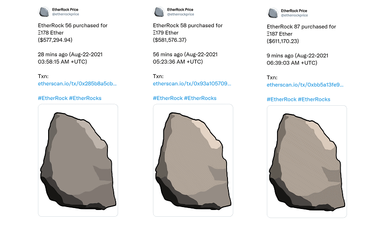 Three Tweets related to EtherRock sales
